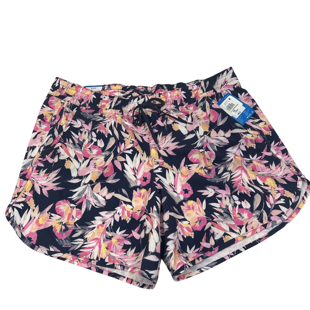 Columbia Women 1X Shorts Bogata Bay Black Pink Stretch Floral Reg Fit New